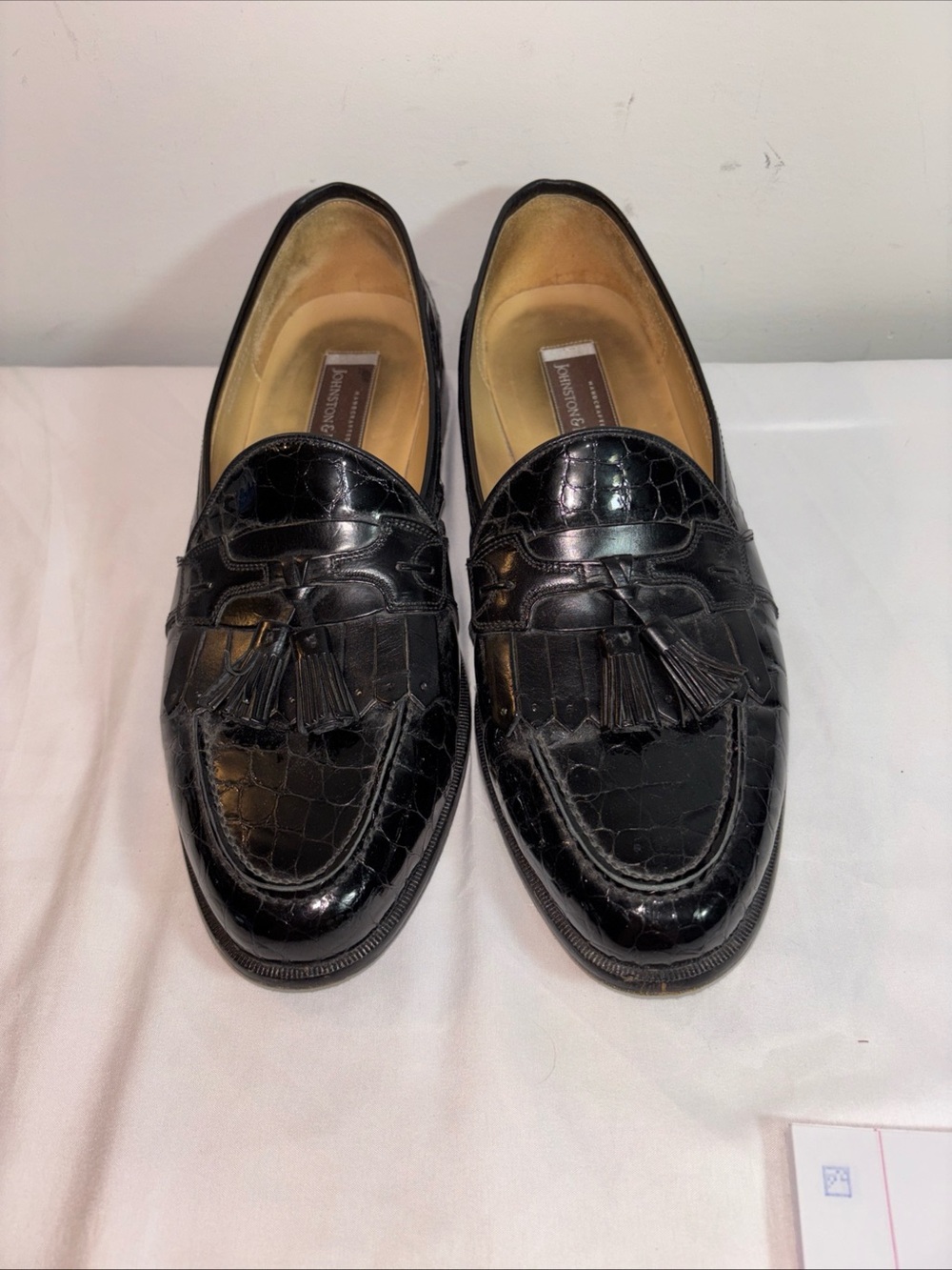 Johnston & Murphy Black Croc-Embossed Tassel Loafers. 10.5M. 7/6